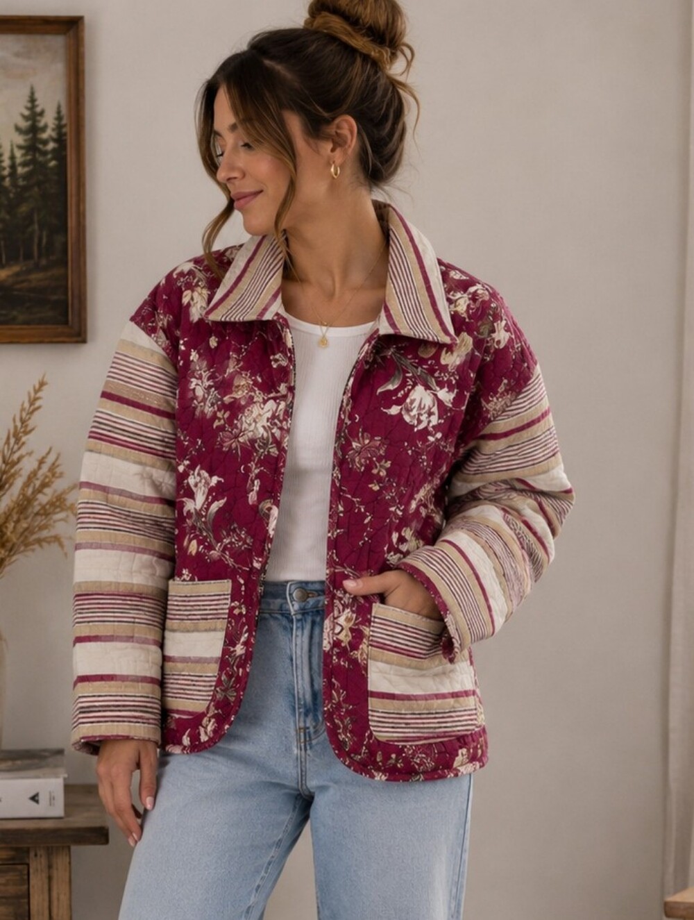 Handmade Quilted Jacket Floral Boho Patchwork
